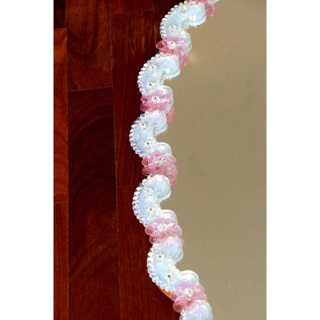 Large Iridescent Murano Glass 26 Rose Wall Mirror, Italy, 1960s For Sale - Image 10 of 14