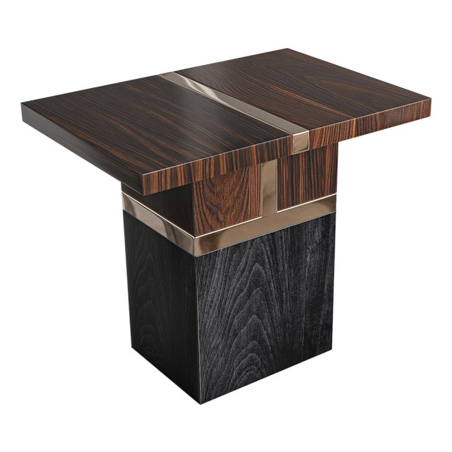 "Variazione" Side Table With Bronze and Finely Crafted Woods, Handmade For Sale