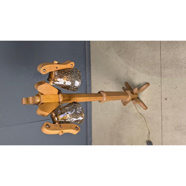 Brown Rustic Oak and Murano Glass Floor Lamp, 1960s For Sale - Image 8 of 14