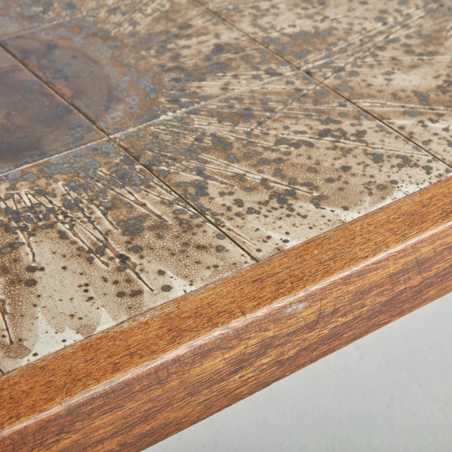 Wood Beige Ceramic Tile Coffee Table with Wood Frame by Jean D'Asti, France 1960s For Sale - Image 7 of 11