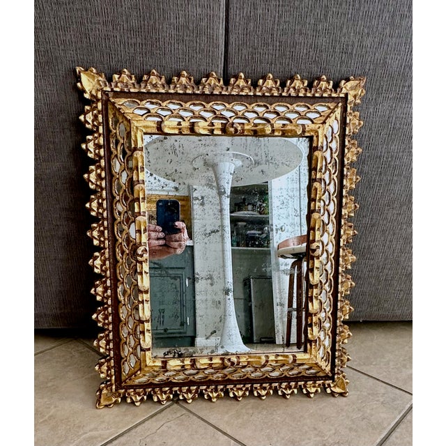 Spanish Colonial Style Gilt Wood Wall Mirror For Sale - Image 4 of 12