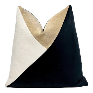 Black Colorblock Velvet Throw Pillow With Feather Down Insert For Sale