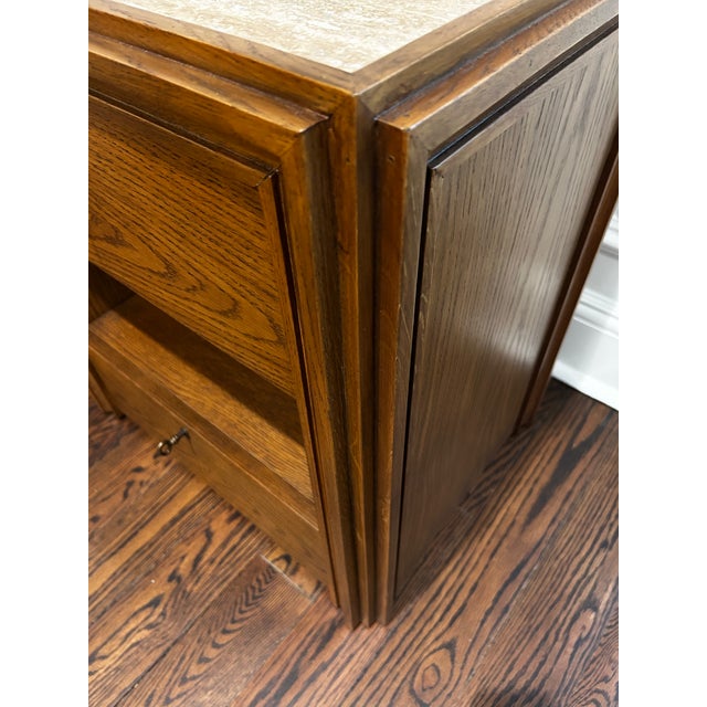 Jake Arnold Caldwell Travertine & Oak Nightstand With Storage, Crate & Barrel, Pair For Sale - Image 9 of 9