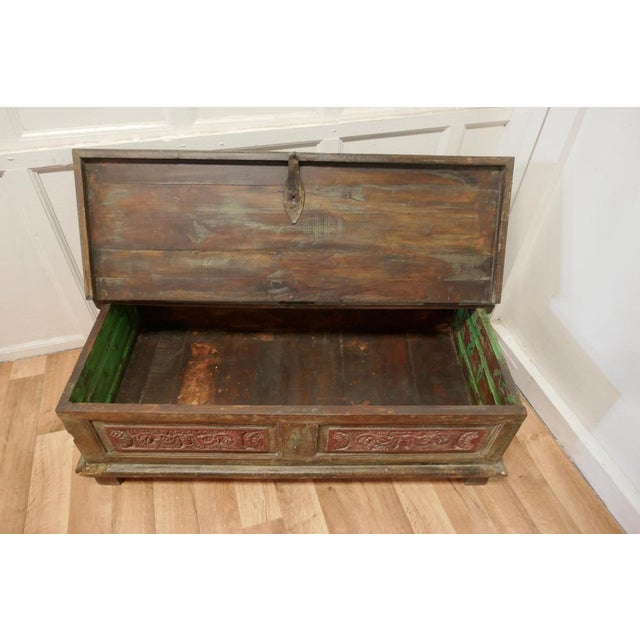 Forest Green Folk Art Storage Chest Coffee Table, 1890s For Sale - Image 8 of 10