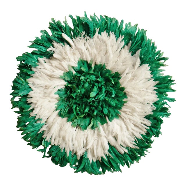 Vintage Green & White African Juju Hat Wall Art For Sale