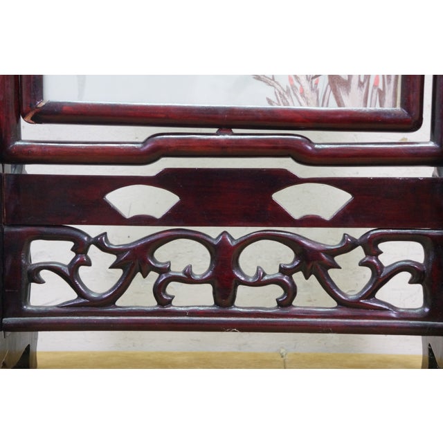 Chinese Silk Embroidered Peony Reticulated Rosewood Fire Screen Panel 31" For Sale - Image 11 of 18