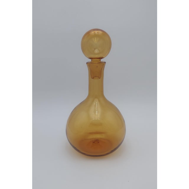 Mid-Century Modern Vintage Mid-Century Amber Empoli Glass Decanter With Stopper For Sale - Image 3 of 10