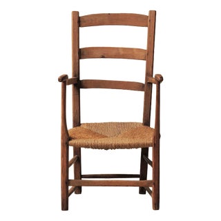 French Folk Armchair in Wood and Rush, Auvergne, 1900s For Sale