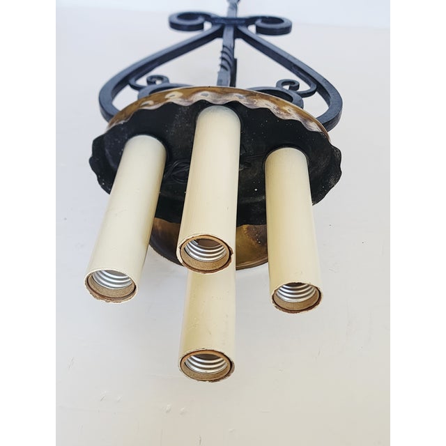 Mid Century Spanish Revival Wrought Iron Wall Sconces-a Pair For Sale - Image 10 of 13