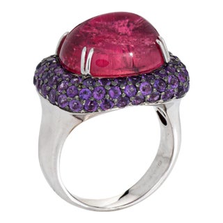 Rubellite Purple Sapphire Ring Estate 18k White Gold Sz 6.5 Cocktail Jewelry For Sale