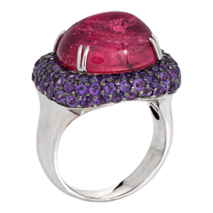 Rubellite Purple Sapphire Ring Estate 18k White Gold Sz 6.5 Cocktail Jewelry