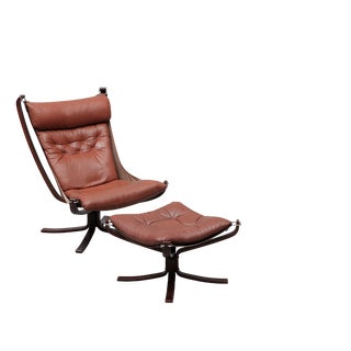 Set of Vintage Falcon Chair with Ottoman by Sigurd Ressell for Vatne Møbler, 1970s For Sale