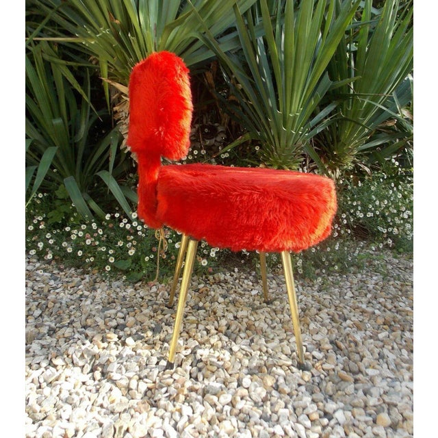 1960s 1960s French Mid Century Modern Fluffy Red Chair For Sale - Image 5 of 10