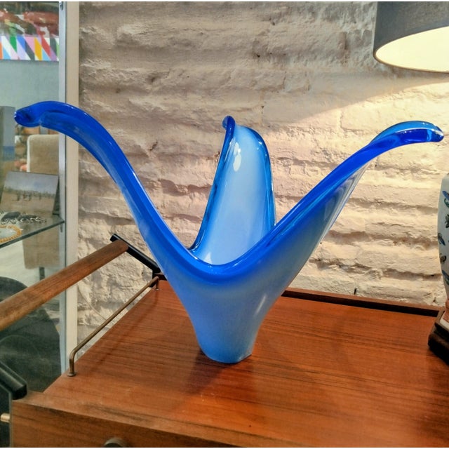 Large Blue Glass Vase, Spain, 1960s For Sale - Image 6 of 6