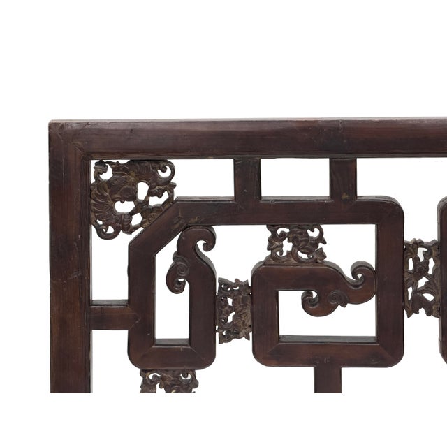 Brown 40" Vintage Dark Brown Geometric Fortune Bats Rectangular Wood Panel For Sale - Image 8 of 9