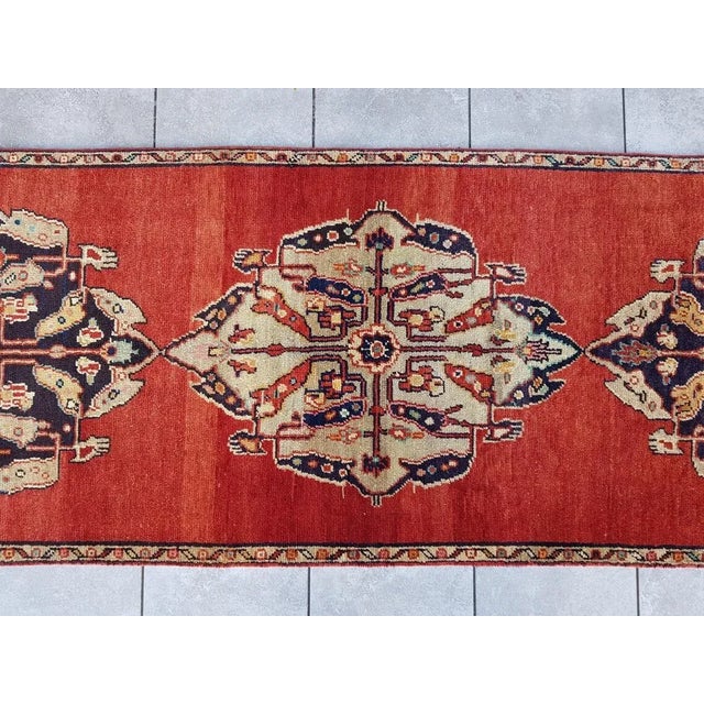 Boho Chic Red Anatolian Oushak Runner Rug For Sale - Image 3 of 11