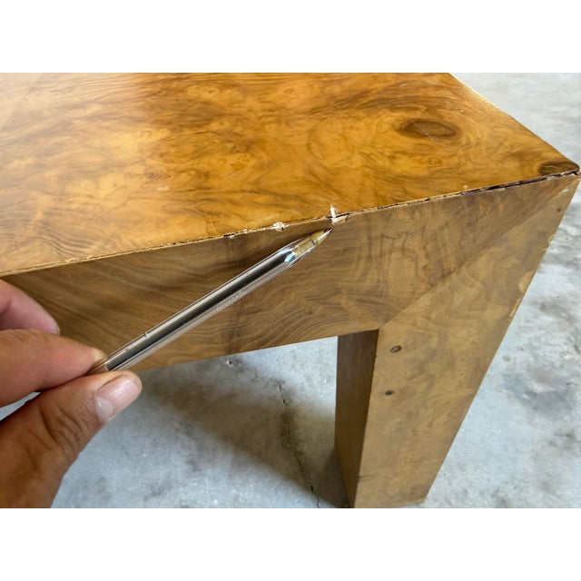 1970’s Milo Baughman Style Parsons Burl Wood Rectangular Coffee Table For Sale - Image 9 of 12