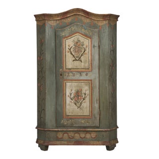 Antique European Painted Bonnet Top Armoire For Sale