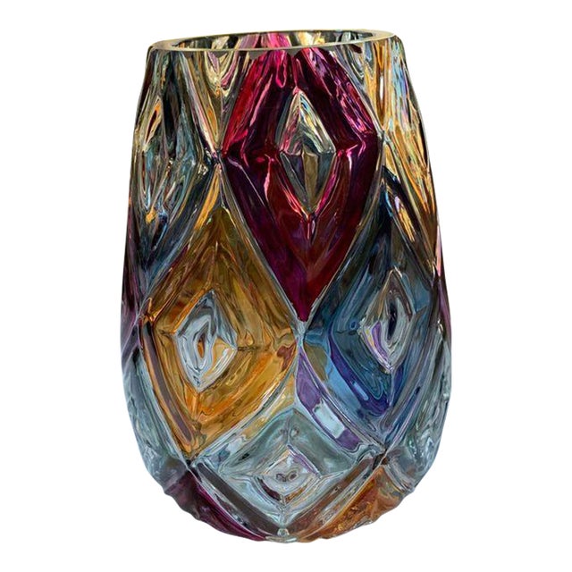 Vintage Mid-Century Bohemian Multicolor Faceted Art Glass Vase, 1960s For Sale