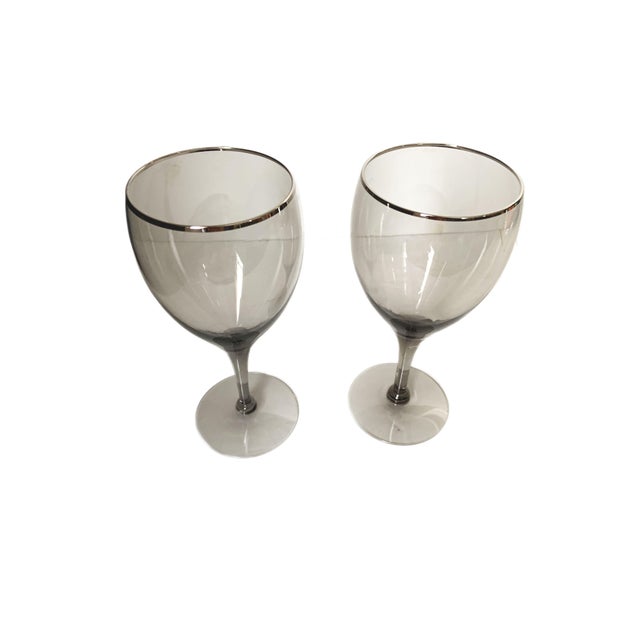 Glass Vintage MCM Set of 12 Tiffin-Franciscan Midnight Mist Smoke Wine Glasses For Sale - Image 7 of 7