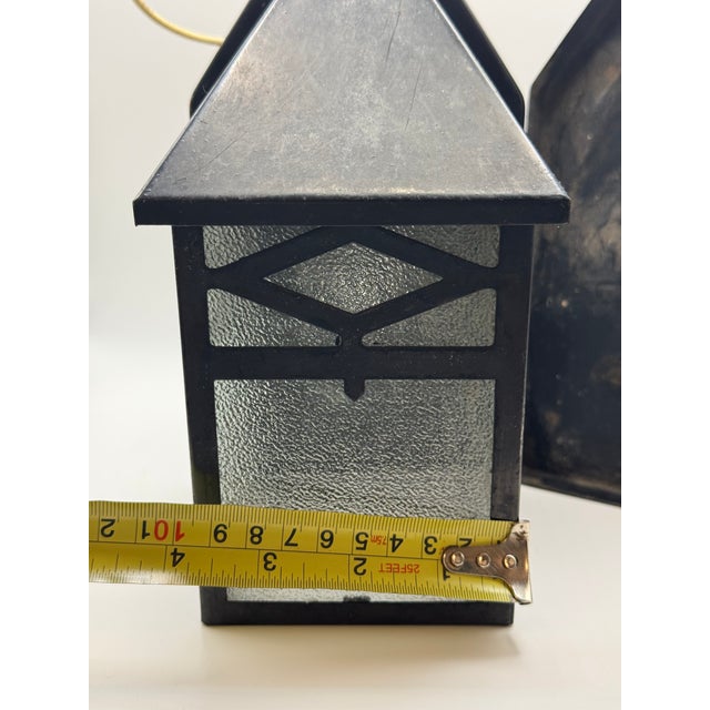Vintage Arts Crafts Porch Sconces Pair Mid Century Lights Frosted Glass Lamps Cottage Arts and Crafts - a Pair For Sale - Image 12 of 14