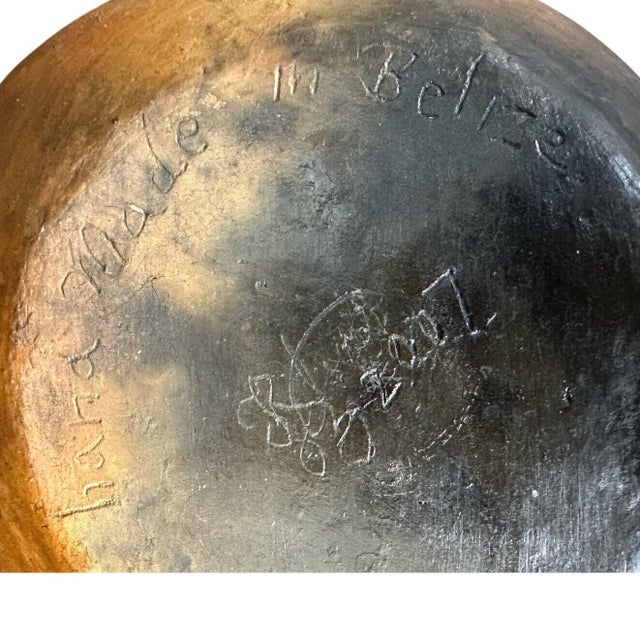 2007 Belize Art Pottery Bowl Raised Relief Shrimp Prawn Handmade Artist Signed 8" For Sale - Image 4 of 11