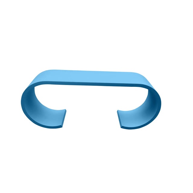 Mid Century Modern Waterfall Style Console Ocean Blue For Sale - Image 4 of 4