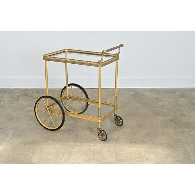 Mid 20th Century French Vintage Brass & Glass Trolley Serving Cart For Sale - Image 5 of 11