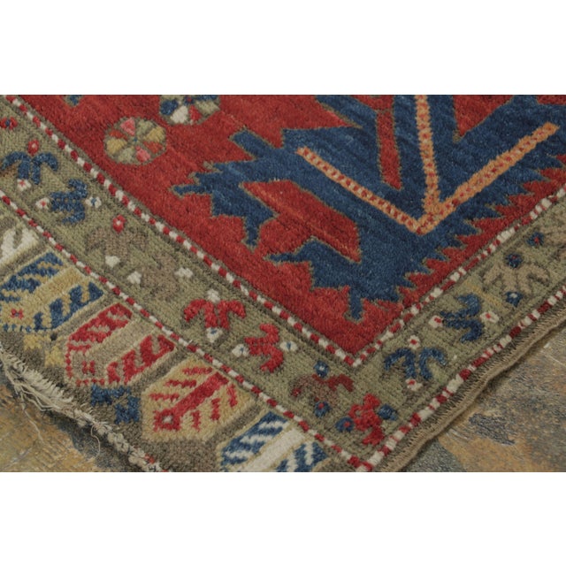 1900 - 1909 Antique Turkish Yastik Rug in Rich Red With Geometric Medallion - Rug & Kilim For Sale - Image 5 of 7