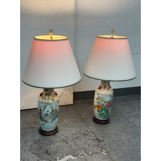 Late 20th Century Chinoiserie Porcelain Vase Table Lamps, Pair For Sale - Image 4 of 12