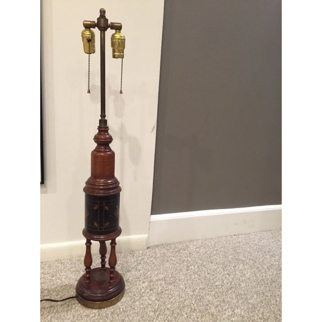 1950s Vintage Wood & Leather Column Table Lamp For Sale - Image 10 of 10