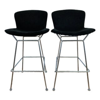 Vintage Harry Bertoia for Knoll Inc. Chrome Bar Stools Fully Upholstered - Set of Two For Sale