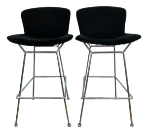 Vintage Harry Bertoia for Knoll Inc. Chrome Bar Stools Fully Upholstered - Set of Two
