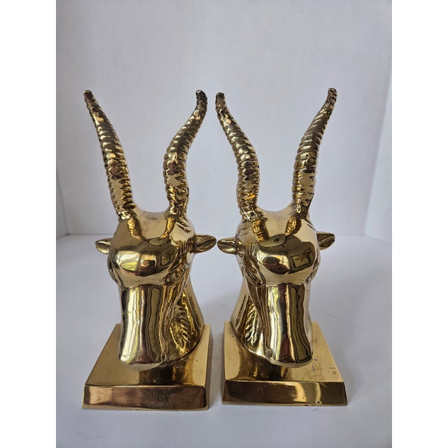 Mid-Century Modern Pair of Vintage Solid Brass Gazelle Bookends For Sale - Image 3 of 8