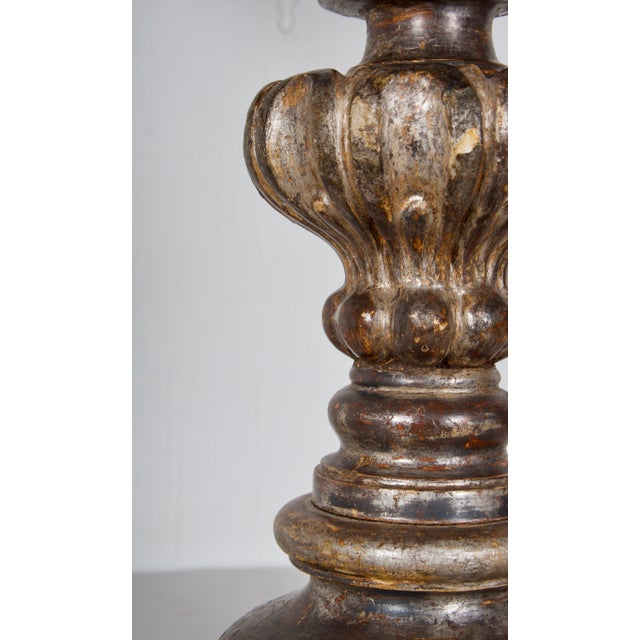 Wood Late 19th Century Italian Baroque Style Silver Gilt Pricket Sticks- a Pair For Sale - Image 7 of 12