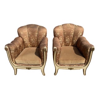 Classic 1940s French Art Deco Club Chairs - A Pair For Sale