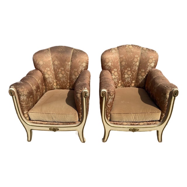 Classic 1940s French Art Deco Club Chairs - A Pair For Sale