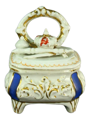 Victorian Conta & Boehme Attributed German Porcelain Fairing Box, Crown & Sceptre