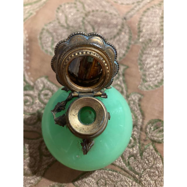 Mid 19th Century French Uranium Opaline Scent Bottle, Hand-Painted Pont Neuf & Louvre Miniature, Gilt Mounts, Napoleon Iii, 3in For Sale - Image 13 of 14