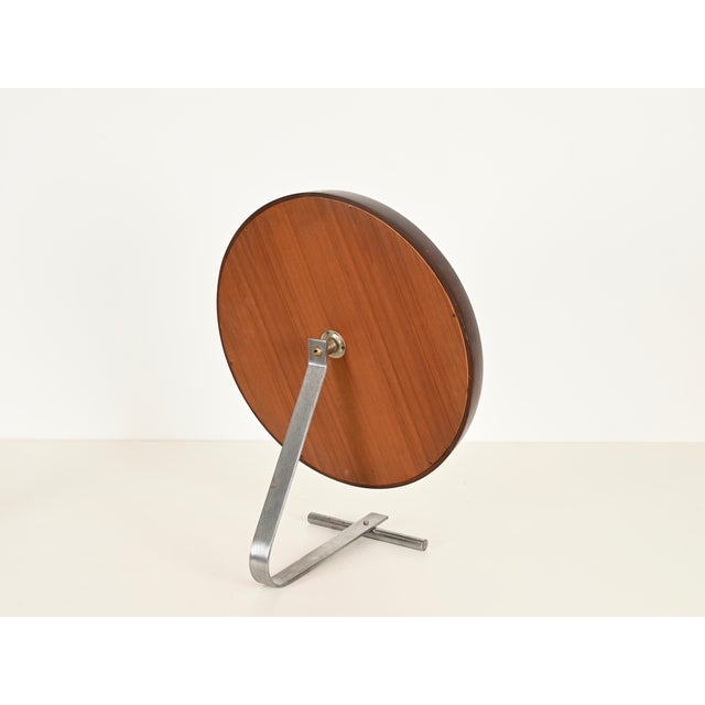 Large Italian Adjustable Table Mirror in Teak and Steel by Osvaldo Borsani for Tecno, 1960s For Sale - Image 6 of 15