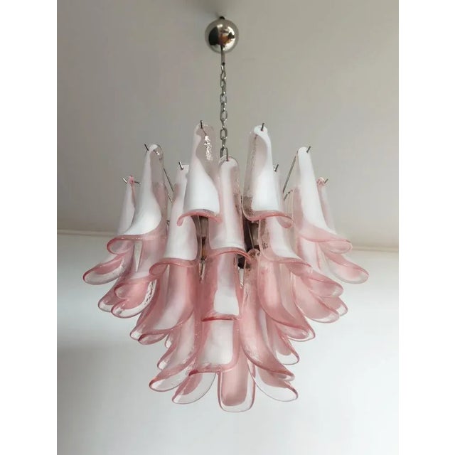 Italian Petals Chandelier in Pink and White Murano For Sale - Image 11 of 15