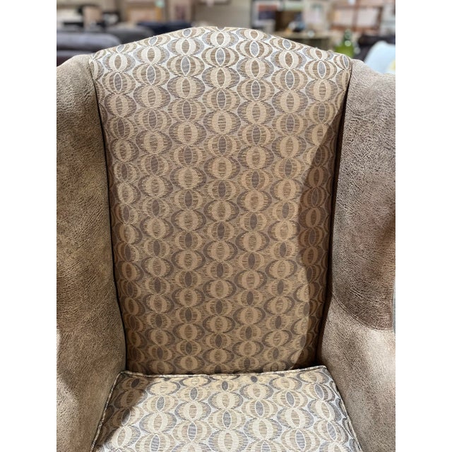 Wood Heckman Brown Fabric "Celeste" Wingback Chair For Sale - Image 7 of 10