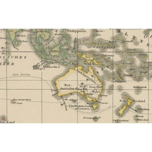 Paper Antique World Map Mercator Projection with Global Sea Routes by Adolf Stieler, 1857 For Sale - Image 7 of 10