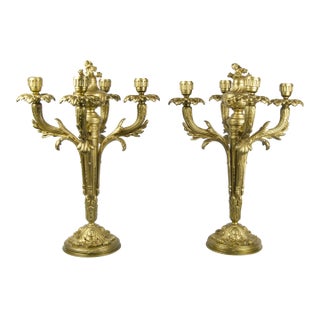 Pair of Late 19th Century Neoclassical Gilt Bronze/Ormolu 4-Arms Candelabras, France For Sale
