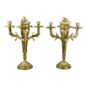 Pair of Late 19th Century Neoclassical Gilt Bronze/Ormolu 4-Arms Candelabras, France