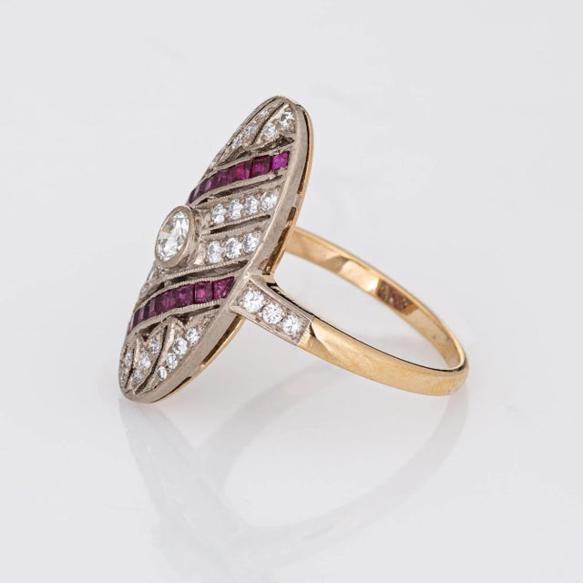 Ruby Diamond Ring Estate Art Deco Style Oval Cocktail Fine Jewellery size 6.5 For Sale - Image 4 of 7