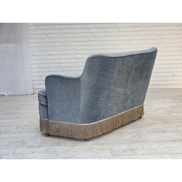 Blue Vintage Danish Two-Seater Sofa in Furniture Velour and Beech, 1960s For Sale - Image 8 of 18