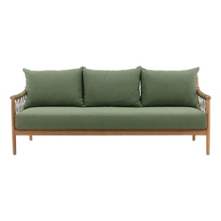 Outdoor Teak & Fern Green Sofa For Sale