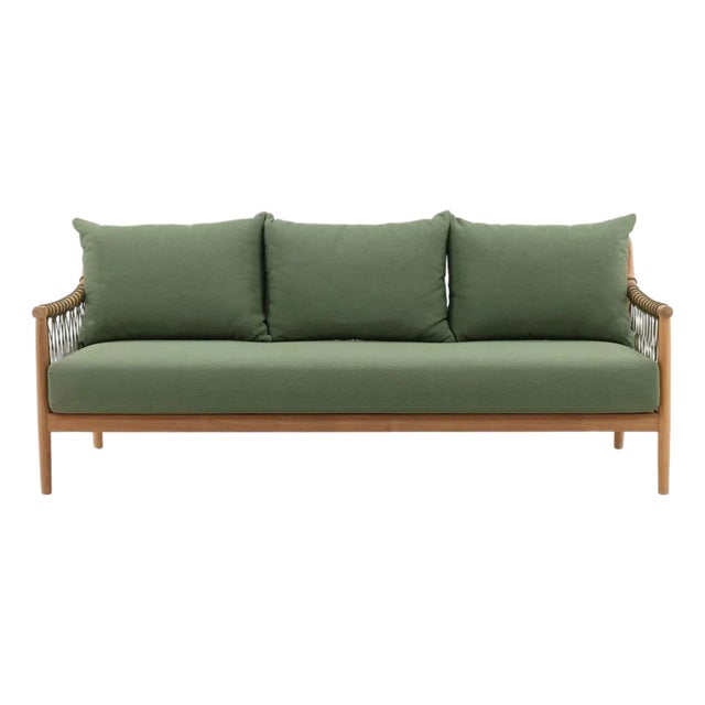 Outdoor Teak & Fern Green Sofa For Sale