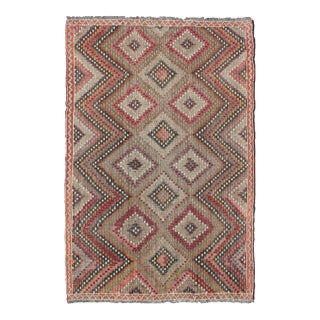 Vintage Turkish Embroidered Flat Weave With Diamond and Zig-Zag Pattern For Sale
